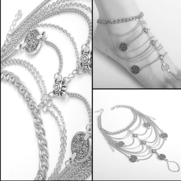 PAIR Boho Gold Coin Layered BareFoot Sandal Anklet - Picture 3 of 3